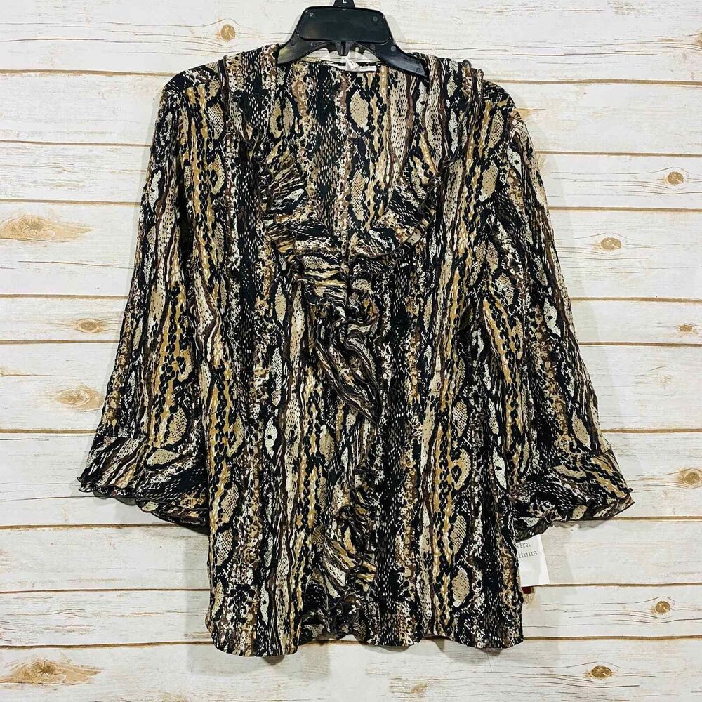 JM Collection Animal Print Snake Tunic‎ Top Size 18w 3/4 Sleeves Pullover Blouse